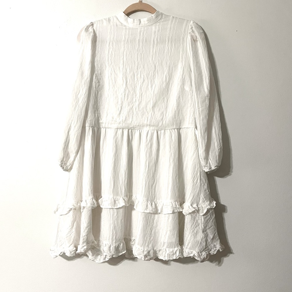 Aeom Textured Ruffle White Mini Dress Women’s Size Medium - Picture 16 of 16